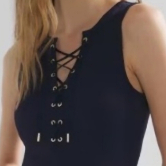 WHBM FORME Rib Bodycon Dress Sophisticated Leisure Elegant Nautical Navy w Tie - Picture 14 of 15